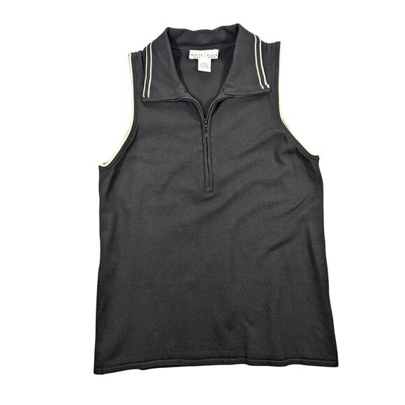 White House Black Market Shirt Womens Sleeveless‎ Zip Polo Black &White - Picture 1 of 10